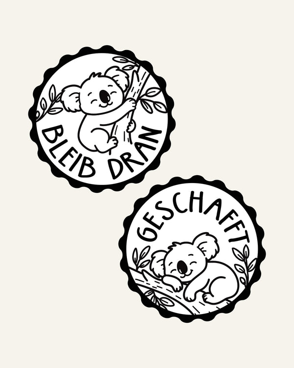 Koala Stempelset «Bleib dran» und «Geschafft» - Schulstempel - lehrreich.ch