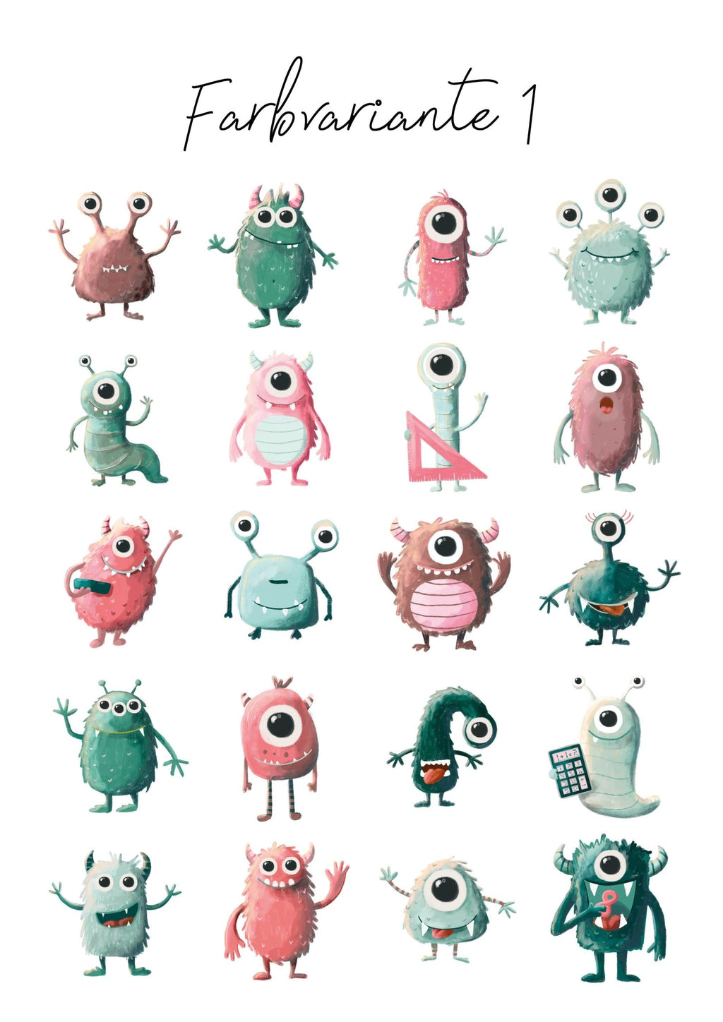 Mathe-Monster Cliparts für Unterrichtsmaterial | 20 Monster in 2 Farbvarianten - Unterrichtsmaterial - lehrreich.ch