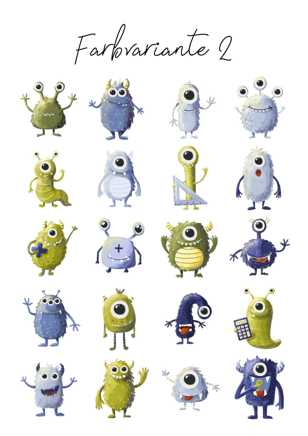 Mathe-Monster Cliparts für Unterrichtsmaterial | 20 Monster in 2 Farbvarianten - Unterrichtsmaterial - lehrreich.ch