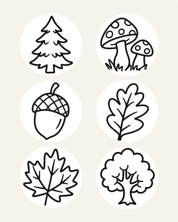 Waldflora Stempelset | 6 Schulstempel zum Thema Wald - Schulstempel - lehrreich.ch